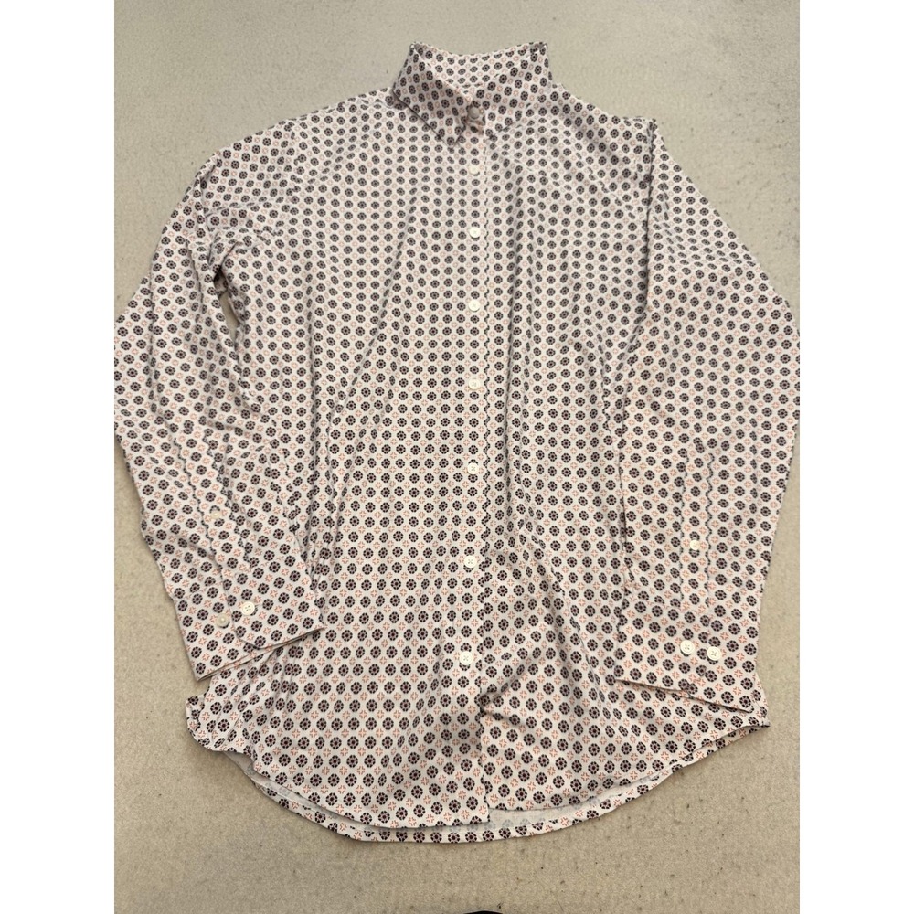 Mizzen+Main Shirt Mens Medium White Geometric Leeward Trim Fit Stretch Dress